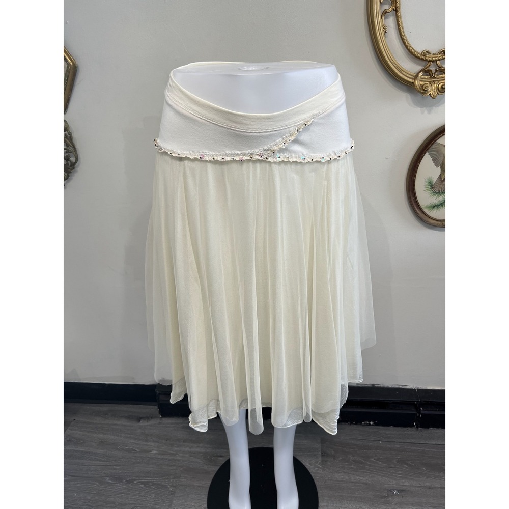 Free People Cream Tulle & Sequins Boho Skirt Size 2